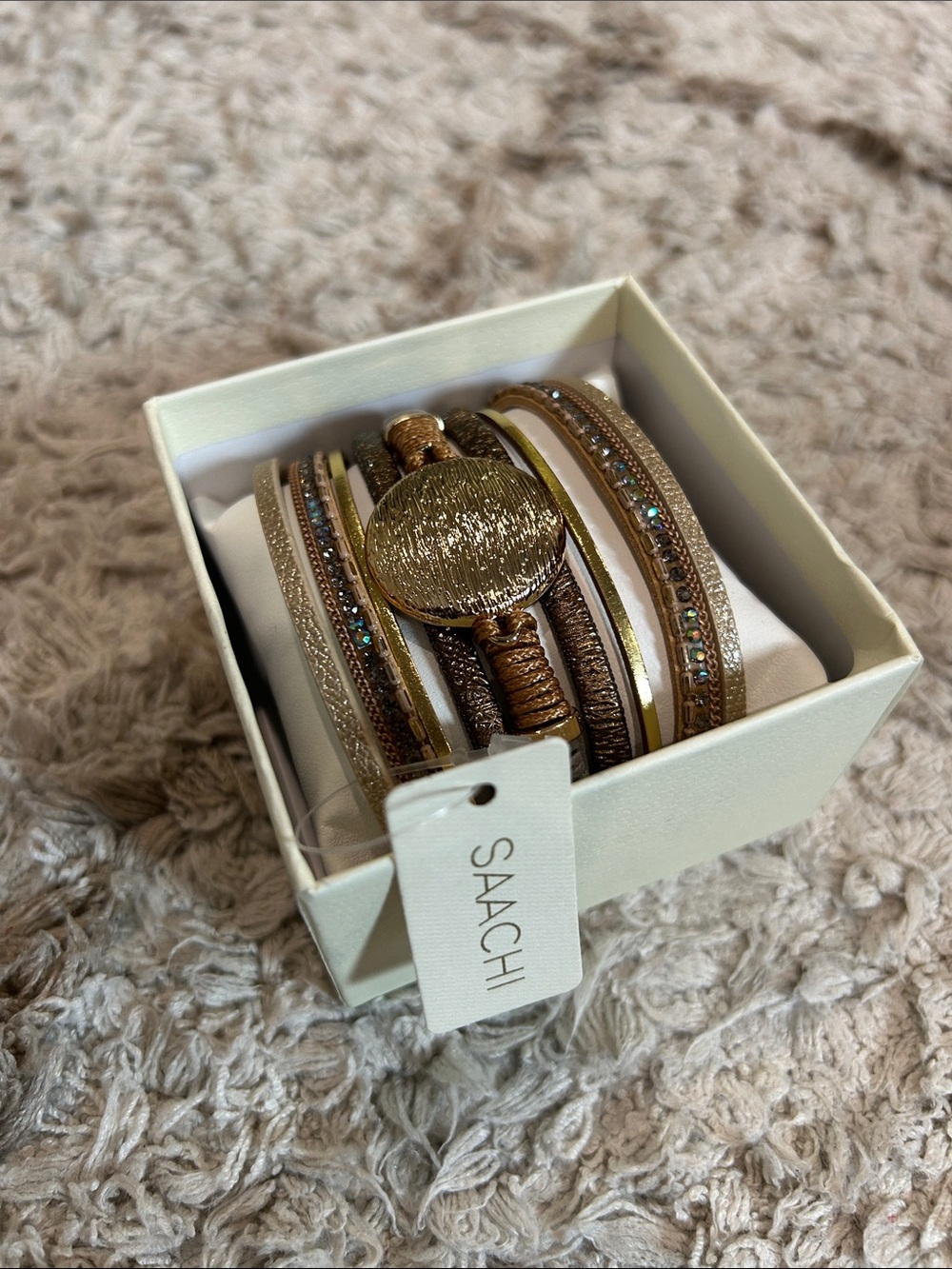 SAACHI Gold and Brown Multi-Layer Wrap Bracelet - Picture 2 of 6